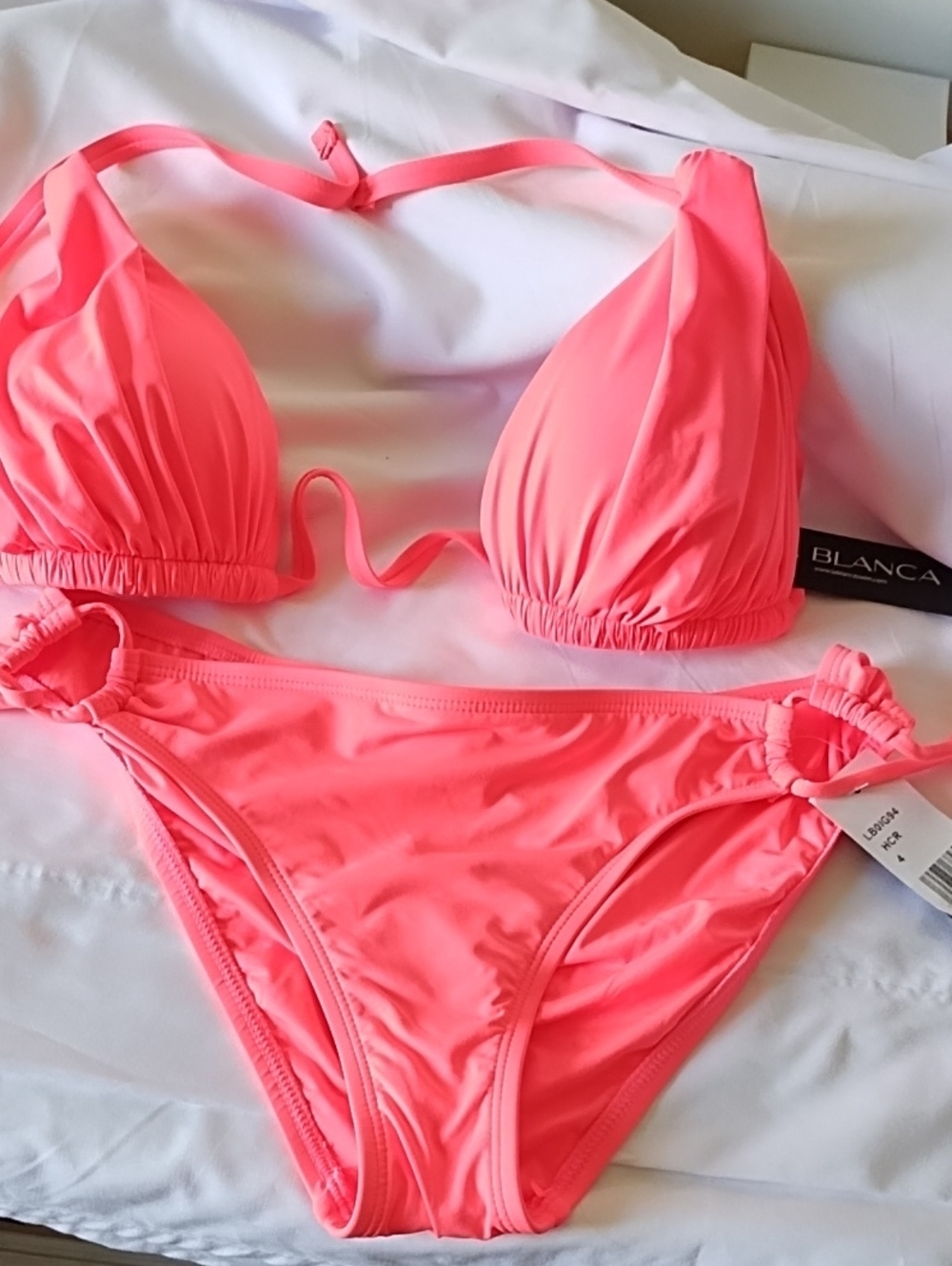 La BLANCA Neon Coral Triangle Bikini Set